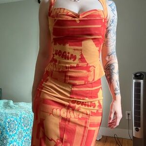 Miaou Imogene & Moni orange corset midi skirt set